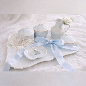 Vintage "Something Blue" Porcelain Vanity Set – Blue & White Lusterware Style